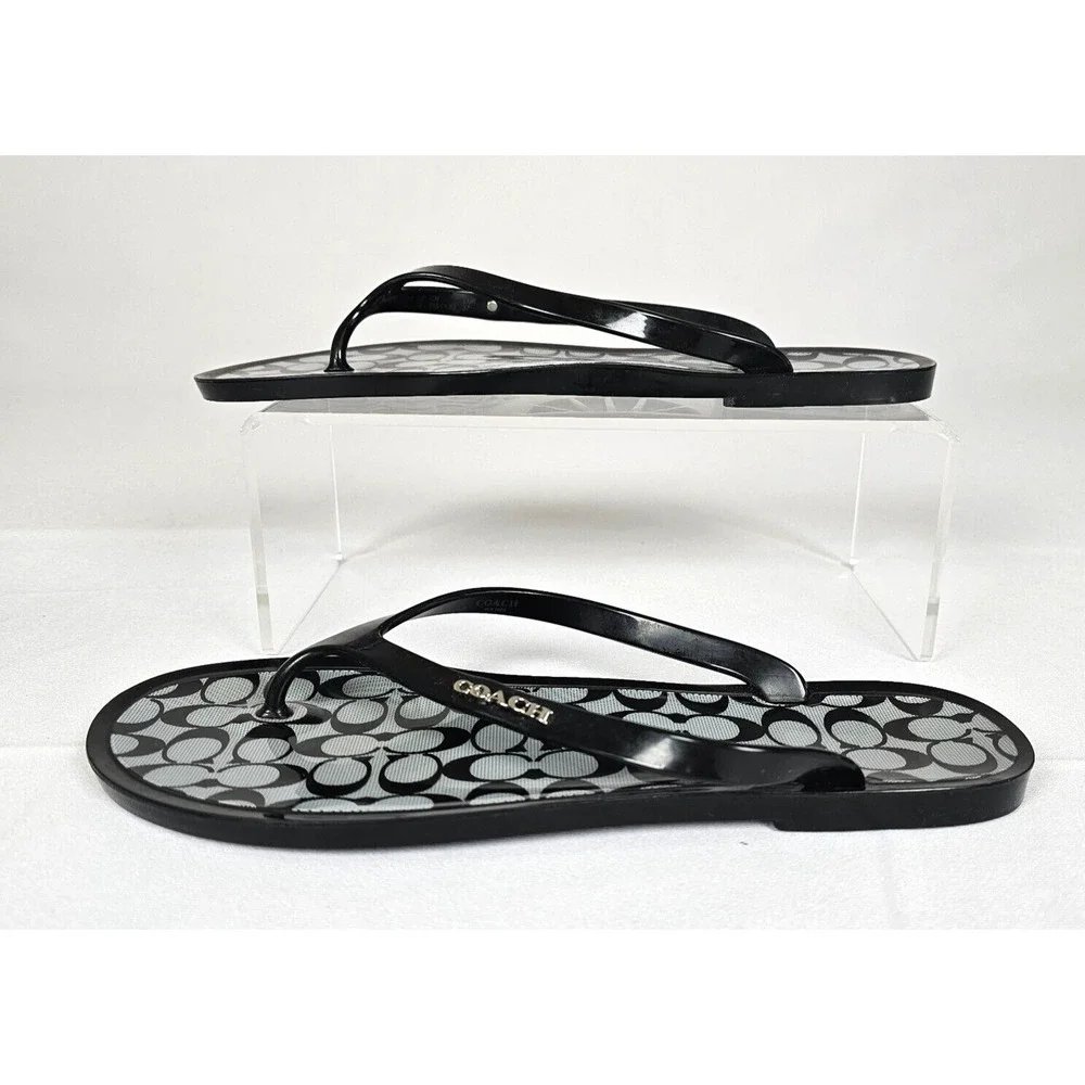 Coach Lyra Women's 7B Black Jelly Embellished Signature Logo Flip Flops Sandals - Picture 3 of 10